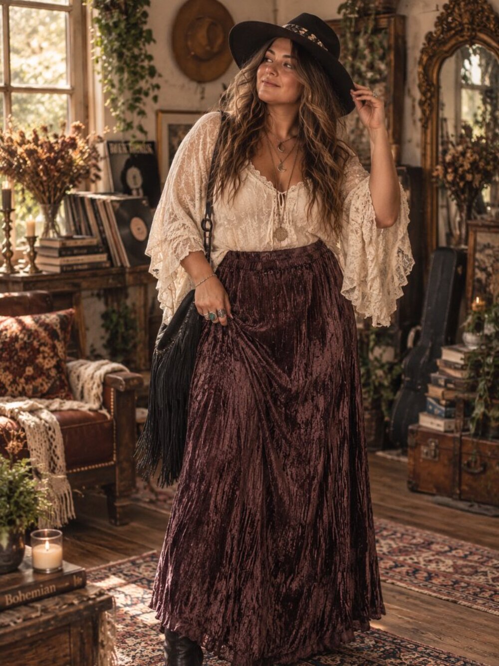 Vintage Hokus Pokus Crushed Velvet Maxi Skirt